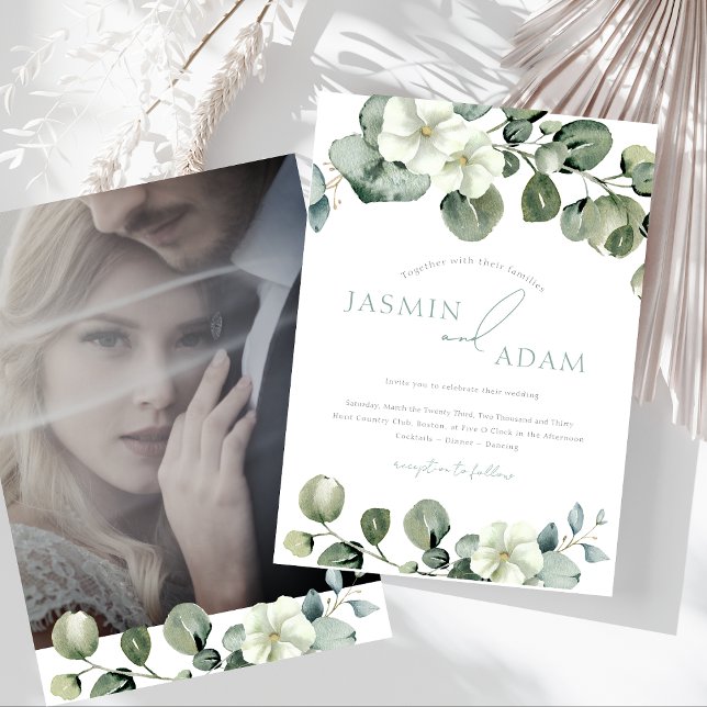 Simple Eucalyptus Greenery Photo Wedding Invitation (Simple Eucalyptus Leaves Greenery Photo Wedding Invitation)