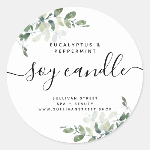 Simple Eucalyptus Greenery Soy Candle Label