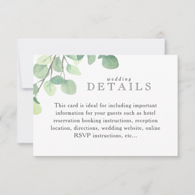 Simple Eucalyptus Greenery Wedding Info Card (Front)