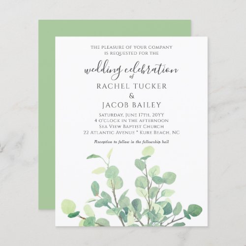 Simple Eucalyptus Greenery Wedding Invitation