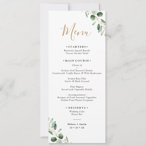 Simple Eucalyptus Greenery Wedding Long Menu Card