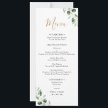 Simple Eucalyptus Greenery Wedding Long Menu Card<br><div class="desc">Designed to coordinate with our Moody Greenery wedding collection,  this customizable Menu Template features a gold geometric frame accented with watercolor eucalyptus greenery branches,  with gold and gray text. To make advanced changes,  please select "Click to customize further" option under Personalize this template.</div>