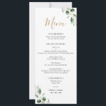 Simple Eucalyptus Greenery Wedding Long Menu Card<br><div class="desc">Designed to coordinate with our Moody Greenery wedding collection,  this customizable Menu Template features a gold geometric frame accented with watercolor eucalyptus greenery branches,  with gold and gray text. To make advanced changes,  please select "Click to customize further" option under Personalize this template.</div>