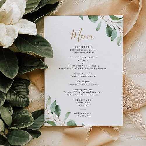 Simple Eucalyptus Greenery Wedding Menu Card