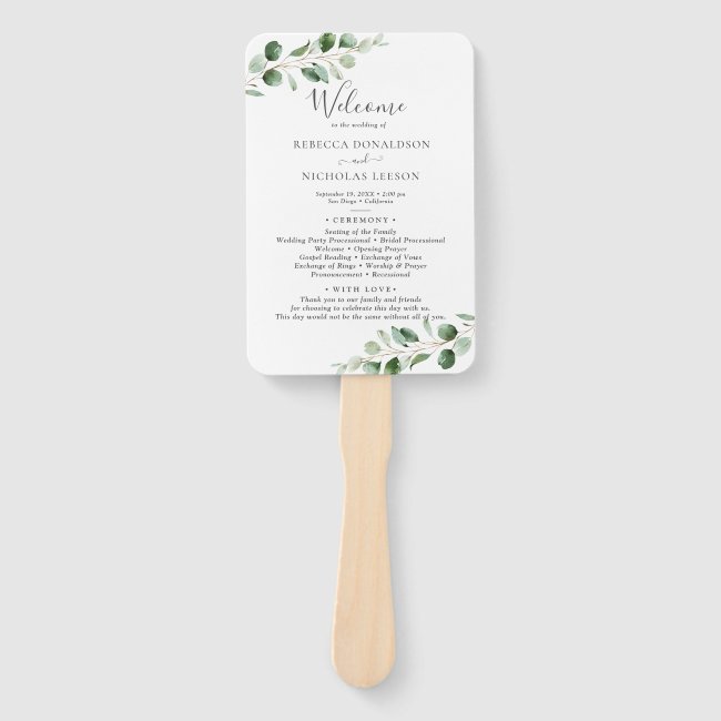 Simple Eucalyptus Greenery Wedding Program Hand Fan