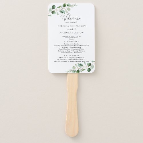 Simple Eucalyptus Greenery Wedding Program Hand Fan