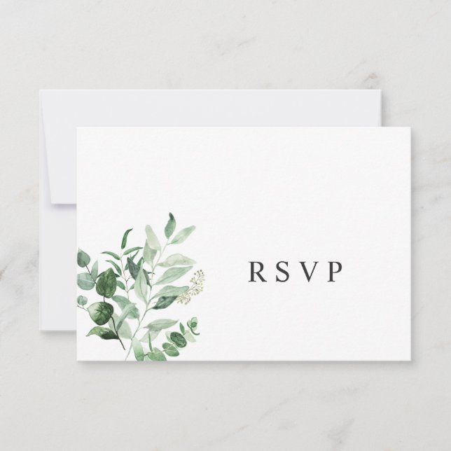 Simple Eucalyptus Greenery wedding RSVP Card (Front)