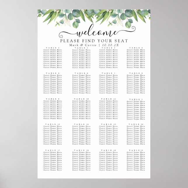 Simple Eucalyptus Greenery Wedding Seating Chart (Front)