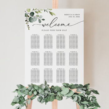 Simple Eucalyptus Greenery Wedding Seating Chart by PeachBloome at Zazzle