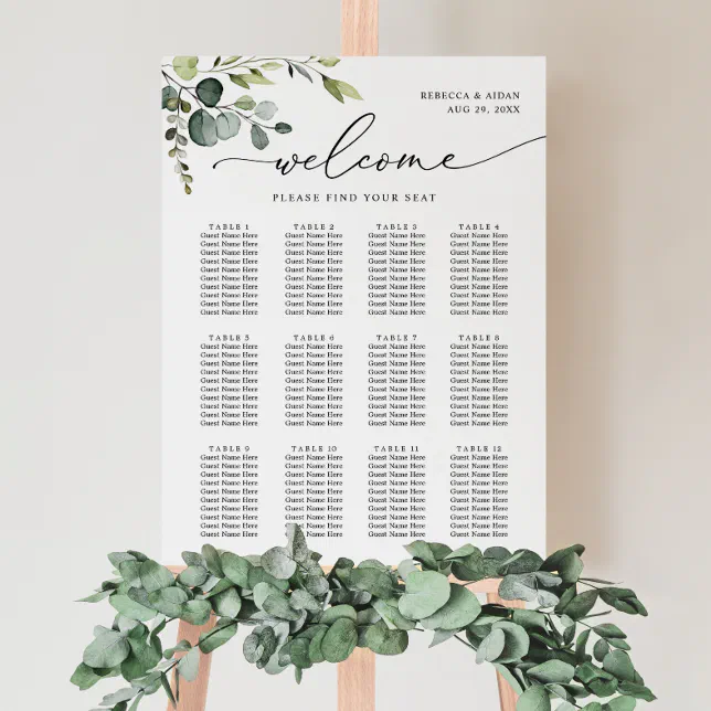 Simple Eucalyptus Greenery Wedding Seating Chart | Zazzle