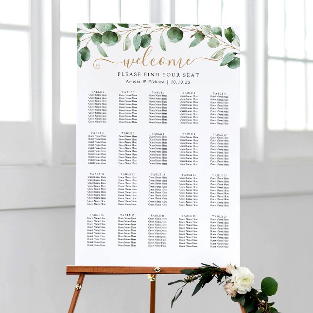 Simple Eucalyptus Greenery Wedding Seating Chart Faux Canvas Print (Creator Uploaded)