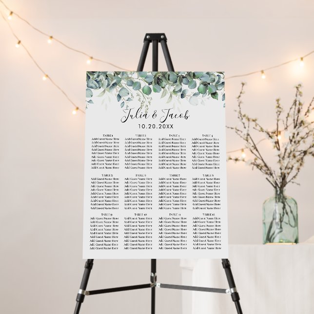 Simple Eucalyptus Greenery Wedding Seating Chart Foam Board (In Situ (Stand))