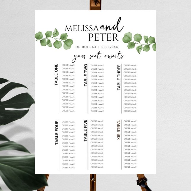 Simple Eucalyptus Greenery Wedding Seating Chart Foam Board (Creator Uploaded)