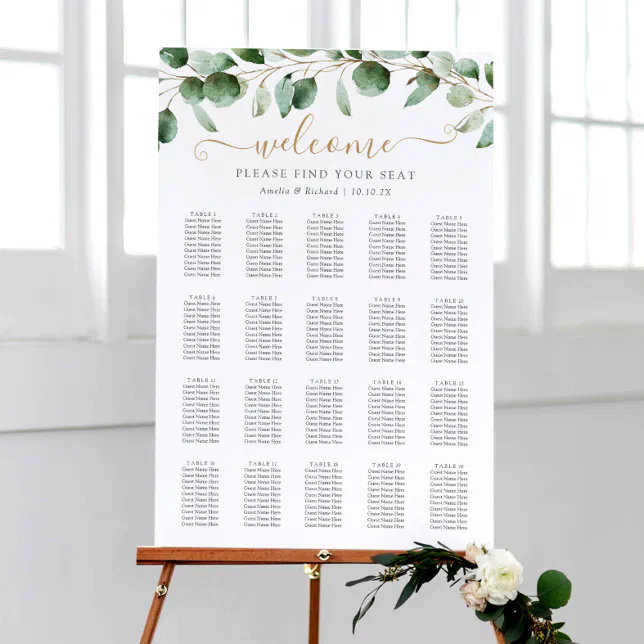 Simple Eucalyptus Greenery Wedding Seating Chart Foam Board | Zazzle