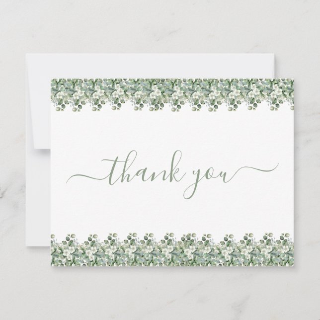 Simple Eucalyptus Greenery Wedding Thank You Card (Front)