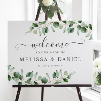 Simple Eucalyptus Greenery Wedding Welcome Sign by PeachBloome at Zazzle