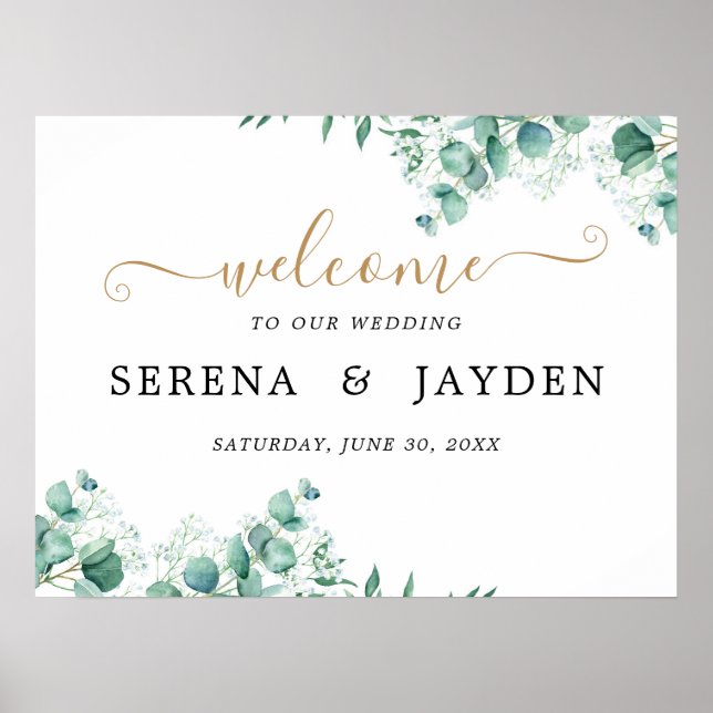Simple Eucalyptus Greenery Wedding Welcome Sign (Front)