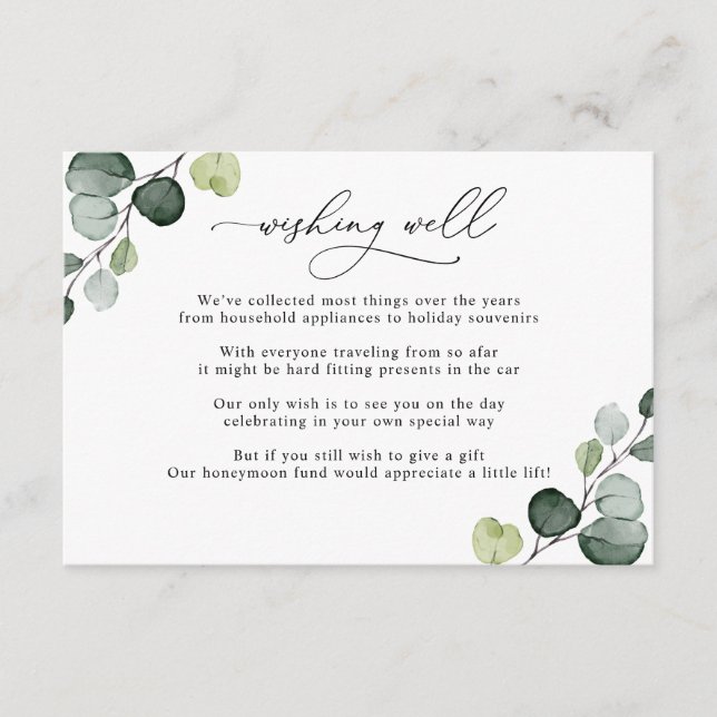 Simple Eucalyptus Greenery Wishing Well Enclosure Card (Front)