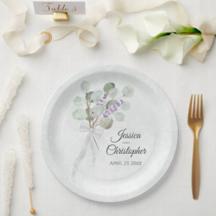 Simple Eucalyptus & Lavender Bouquet Wedding Paper Plates