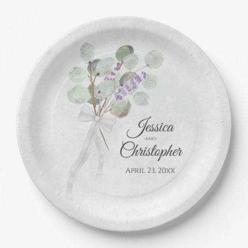 Simple Eucalyptus  Lavender Bouquet Wedding Paper Plates