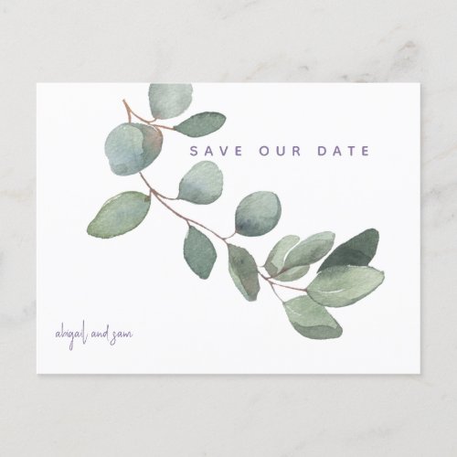  Simple Eucalyptus Lavender Wedding Save the Date Postcard