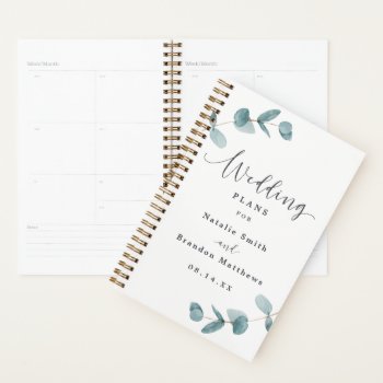 Simple Eucalyptus Leaf Frame & Calligraphy Wedding Planner by GraphicBrat at Zazzle