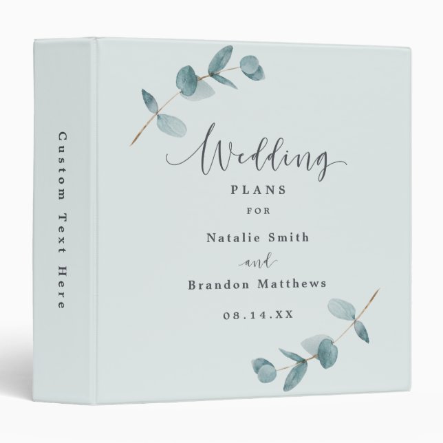 Simple Eucalyptus Leaf Frame Wedding Planner 3 Ring Binder (Front/Spine)