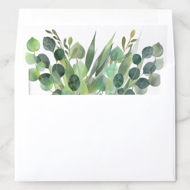 Simple Eucalyptus Leaf Greenery Wedding Invitation Envelope Liner (In Envelope)