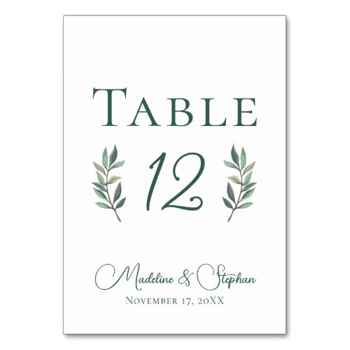 Simple Eucalyptus Leaf Wedding Table Number Card