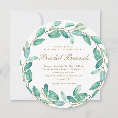 Simple Eucalyptus Leaves Bridal Brunch Invitation