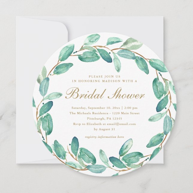 Simple Eucalyptus Leaves Bridal Shower Invitation (Front)