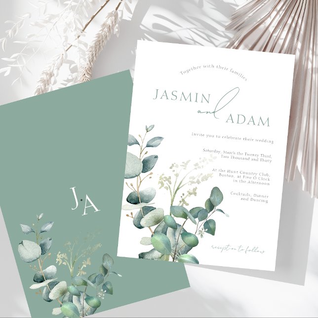 Simple Eucalyptus Leaves Greenery Monogram Wedding Invitation (Simple Eucalyptus Leaves Greenery Monogram Wedding Invitation)