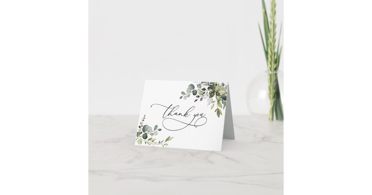 Simple Eucalyptus Leaves Greenery Thank You Card | Zazzle