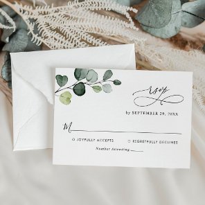 Simple Eucalyptus Leaves Greenery Wedding RSVP Card