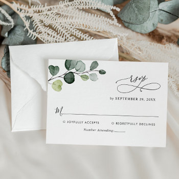 Simple Eucalyptus Leaves Greenery Wedding Rsvp Card by PeachBloome at Zazzle