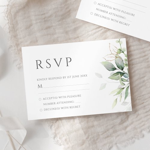 Simple Eucalyptus Leaves Greenery Wedding RSVP Card