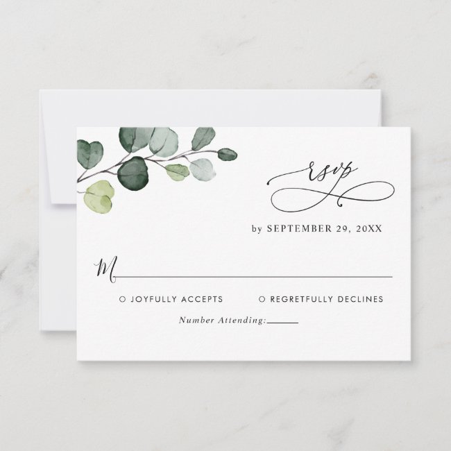 Simple Eucalyptus Leaves Greenery Wedding RSVP Card