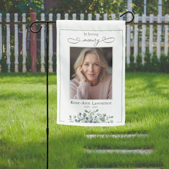 Simple Eucalyptus Leaves Photo Tribute Remebrance Garden Flag (Creator Uploaded)