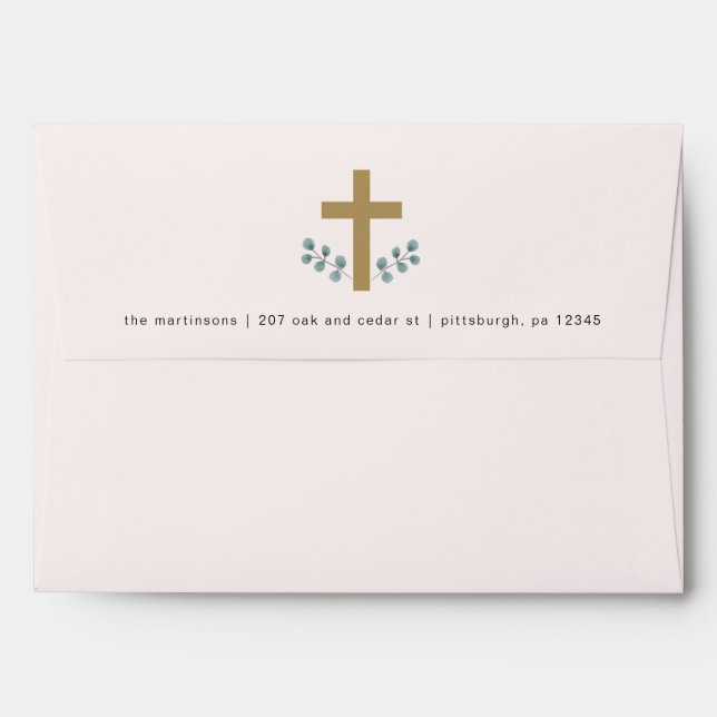 Simple Eucalyptus Leaves with Cross and Return Envelope (Back (Top Flap))