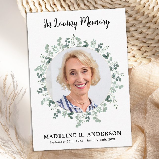 Simple Eucalyptus Memorial Photo Funeral Thank You Note Card (Creator Uploaded)