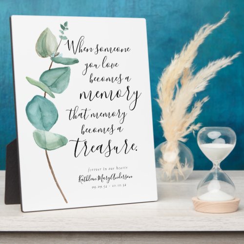 Simple Eucalyptus Memorial Quote Keepsake Plaque