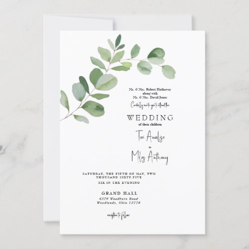 Simple Eucalyptus Modern Both Parents Wedding Invitation