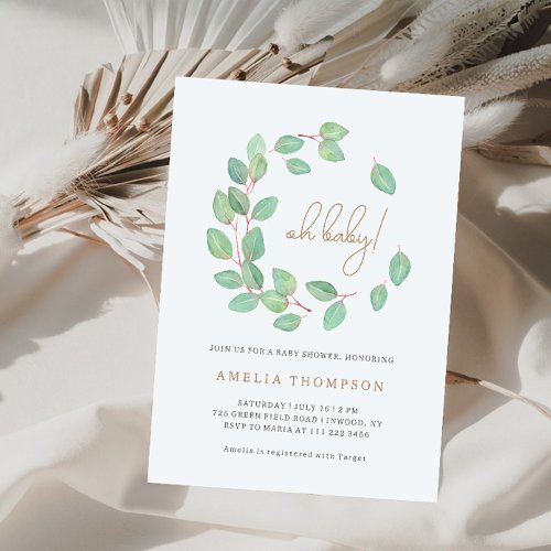 Simple Eucalyptus Neutral Baby Shower Invitation