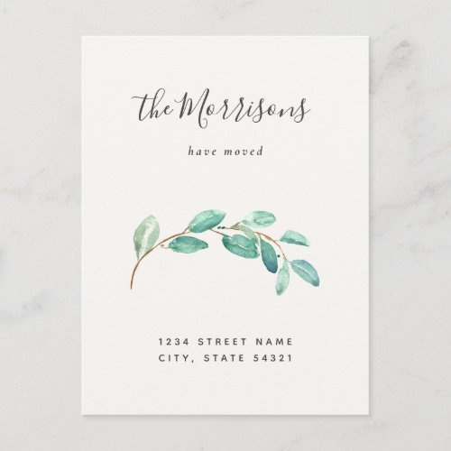 Simple Eucalyptus New Home Moving Announcement Postcard