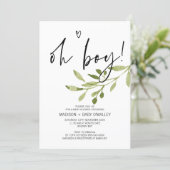 Simple Eucalyptus Oh Boy Baby Shower Party Invitation (Standing Front)