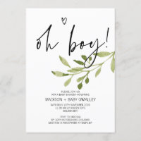 Simple Eucalyptus Oh Boy Baby Shower Party Invitation