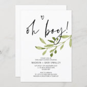 Simple Eucalyptus Oh Boy Baby Shower Party Invitation (Front/Back)