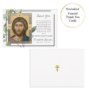 Simple Eucalyptus Orthodox Christian Funeral       Thank You Card