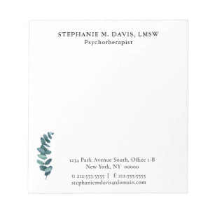 Simple Eucalyptus Personalized Therapist Notepad