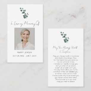 Simple Eucalyptus Photo Funeral Prayer Card